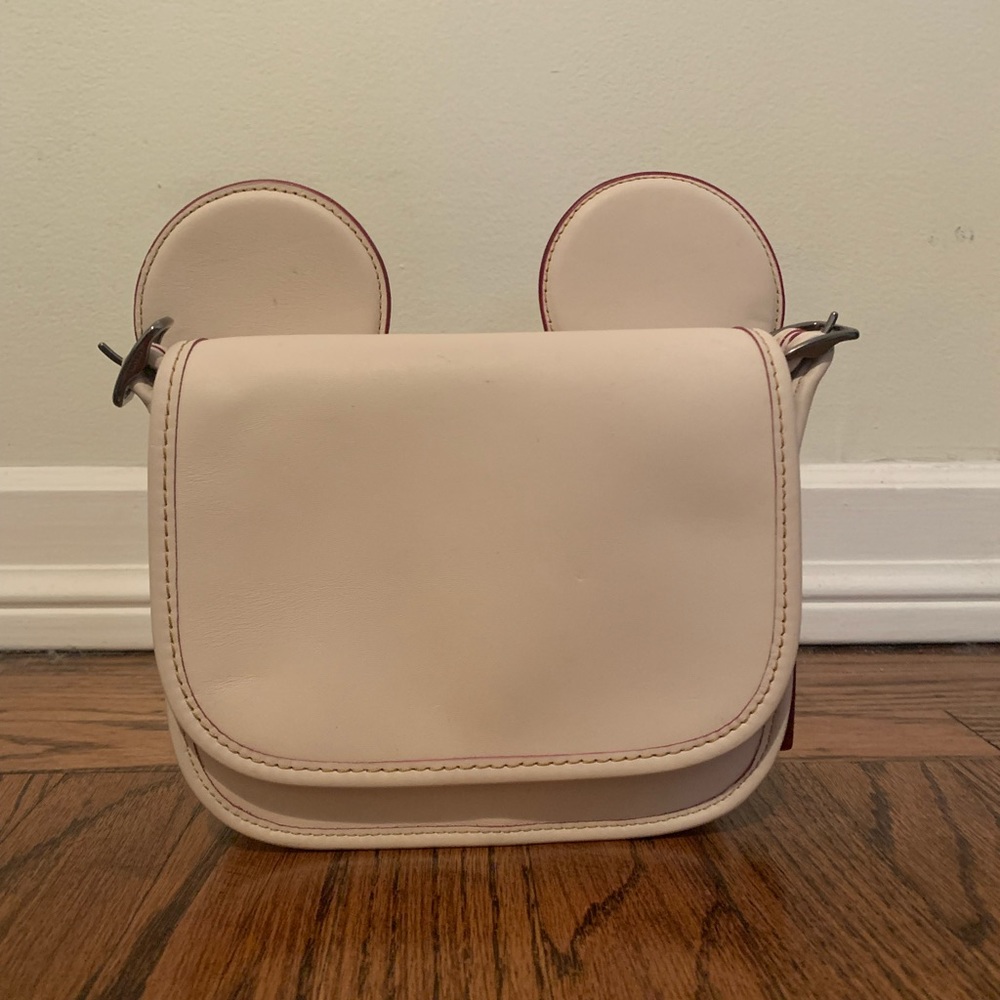 Disney Coach Ears Patricia Crossbody Chalk Leather Bag